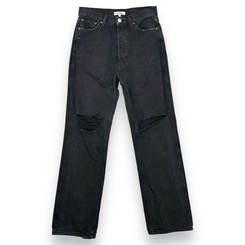 RE/DONE High Rise Loose Jeans - Washed Black with Rips